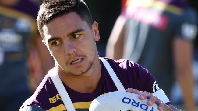 Kodi Nikorima is the latest victim of the Broncos’ halfback uncertainty. (AAP Image/Dave Hunt)