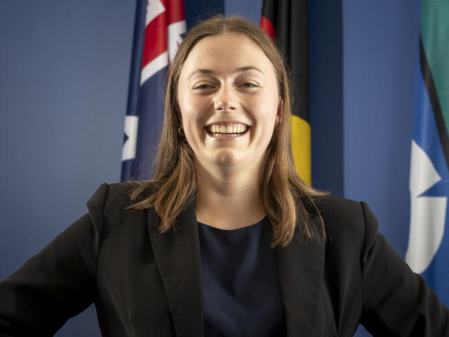 21-year-old Charlotte Walker announced as winner of last senate seat in SA after weeks of counting after the Federal Election. She celebrated her 21st birthday on election day. 26th May 2025 Picture: Brett Hartwig.