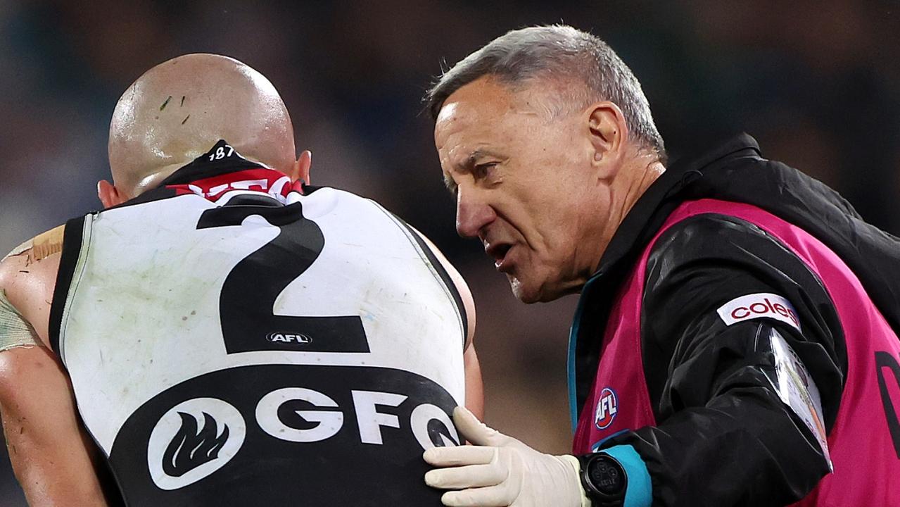 Power doctor Mark Fisher (right). (Photo by Sarah Reed/AFL Photos via Getty Images)