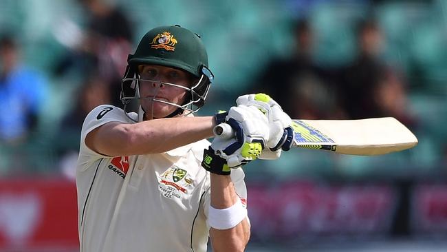 Australia captain Steve Smith plays a shot during the first day of the fourth and last cricket Test.