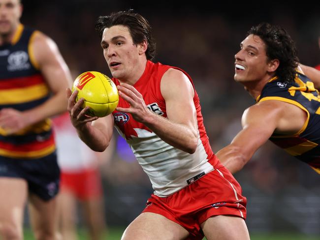 Gulden in action during the Swans’ pivotal win against Adelaide. Picture: Sarah Reed/AFL Photos via Getty Images