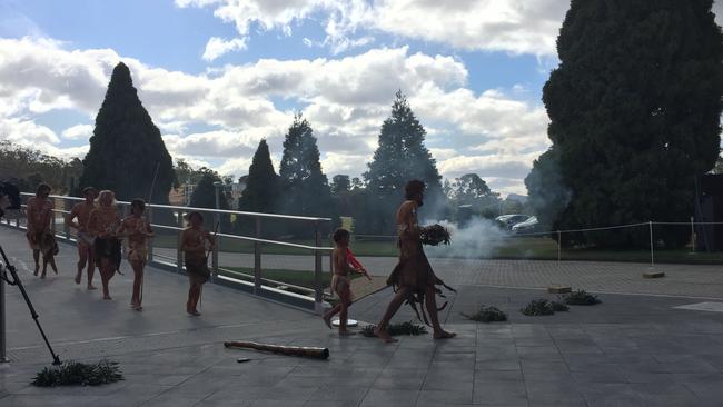 Smoking ceremony at the official opening of Hobart's Bridge of Remembrance. Picture: JIM ALOUAT