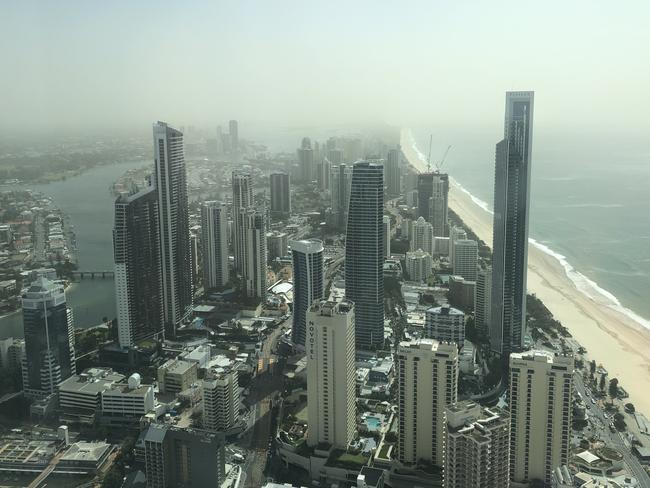 The view from Australia’s tallest building, Q1 on the Gold Coast, today. Picture: Glenn Hampson