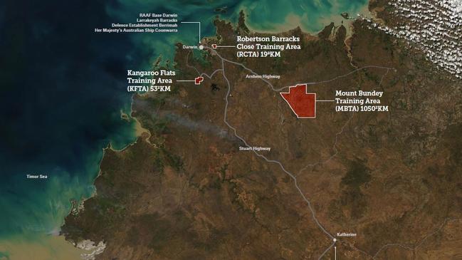 A map showing the key ADF training areas to support military preparedness and support greater ability to train with the US.