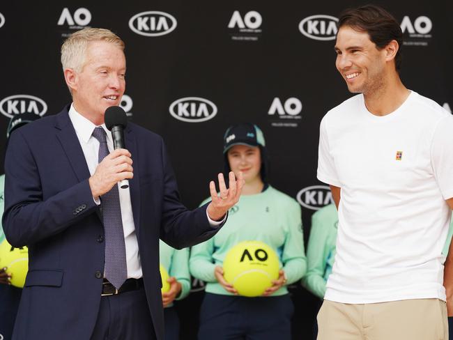 Australian Open tournament director Craig Tiley with Rafael Nadal at last year’s Australian Open. Picture: Michael Dodge/AAP Image