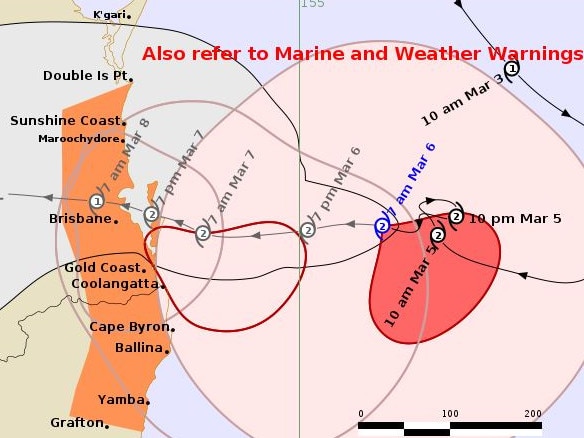 The Bureau of Meteorology's 4.51am tracking map shows Alfred hitting the mainland closer to Friday afternoon.