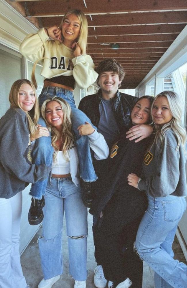 University of Idaho murder victims and two housemates that survived, left to right, Dylan Mortensen, Kaylee Goncalves with Madison Mogen on shoulders, Ethan Chapin, Xana Kernolde and Bethany Funke. Picture: Instagram