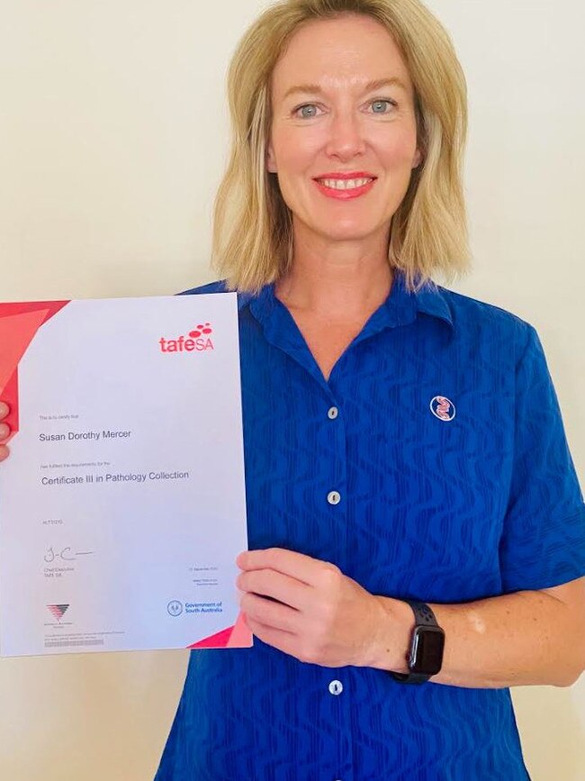 Susan Mercer is proud of her new qualifications and career as phlebotomist. Picture: supplied