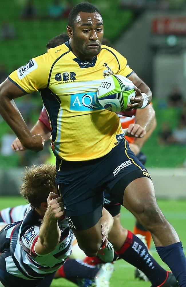 Tevita Kuridrani in full flight for the Brumbies.