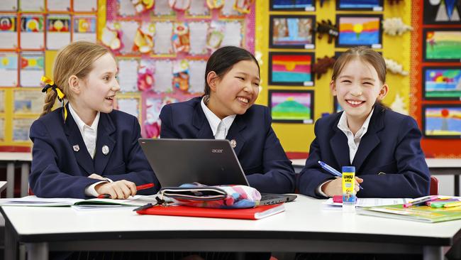 Year 5 students from Ravenswood School for Girls Eleanor Hattersley, Tina Yu and Sophie Humburg sat their NAPLAN exams in March. Picture: Sam Ruttyn