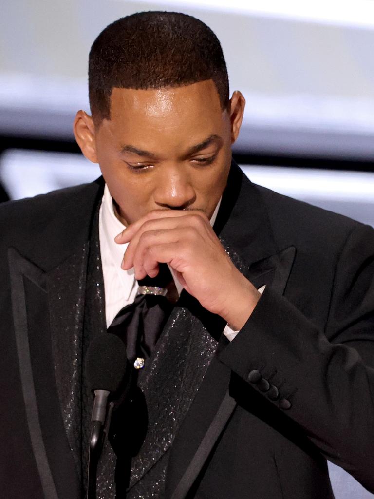 Smith broke down as he won Best Actor a short time after the shock incident. Picture: Neilson Barnard/Getty Images