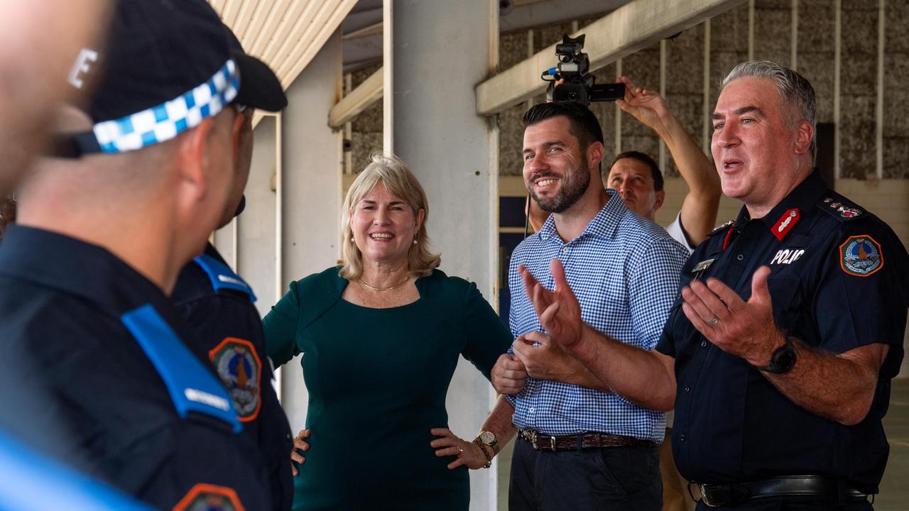 Chief Minister Eva Lawler, Police Minister Brent Potter and Police Commissioner Michael Murphy. Picture: Pema Tamang Pakhrin