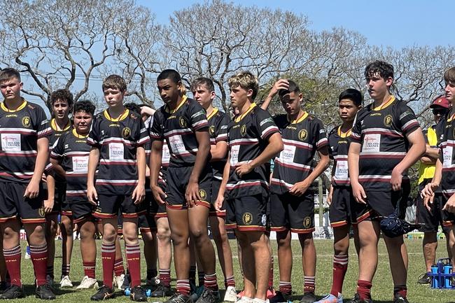 Redcliffe SHS student Iosefo Taateo (front and centre leaning forward) excelled in both codes. He was a prime mover for this Caboolture in club rugby and also the Eagles in school rugby league.