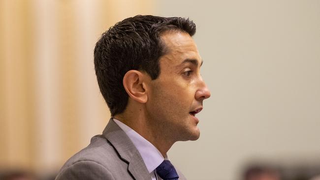 Queensland LNP Member for Broadwater David Crisafulli speaks during Question Time at Parliament House in Brisbane, Wednesday, February 5, 2020 Photo: AAP Image/Glenn Hunt