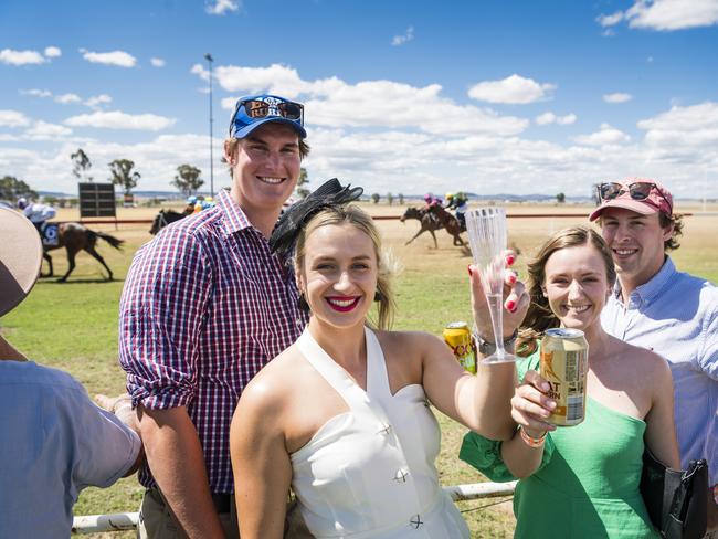 At the Clifton Races are (from left) Will Rogers, Sarah Mantova, Maddy Jones and Paddy Inglis, Saturday, October 28, 2023. Picture: Kevin Farmer