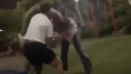 Brawling Broncos players in Brisbane in video released on social media.