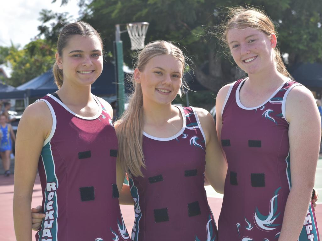 Rockhampton under-17 players Erica Gregson, Kaylee Geering and Imogen Smith at the Rockhampton Netball Associationâ€™s Red Rooster Rep Carnival at Jardine Park.