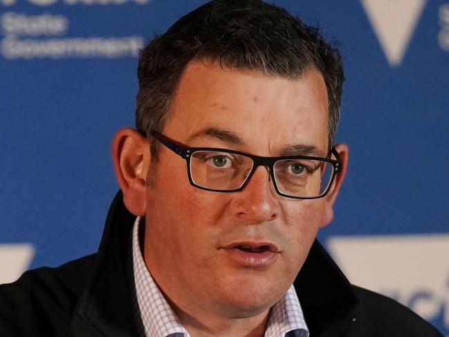 Victorian Premier Daniel Andrews addresses the media during a press conference in Melbourne, Sunday, April 5, 2020. Andrews has provided an update on Coronavirus matters this morning. Victoria's first weekend since harsher social distancing laws were implemented started with a ban on all but the most basic outdoor activities. (AAP Image/Michael Dodge) NO ARCHIVING