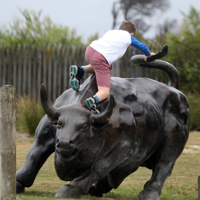 Children are known to play on Fadi Ibrahim’s statue because it adjoins a park. Pic John Grainger