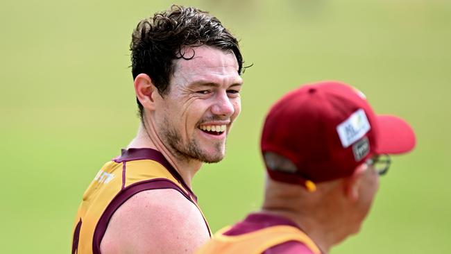 Lachie Neale is having a much happier pre-season this year. Picture: Bradley Kanaris/Getty Images