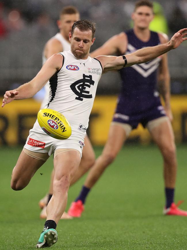 Sam Docherty made the most of contact from Andrew Brayshaw to win a free kick. Picture: Getty