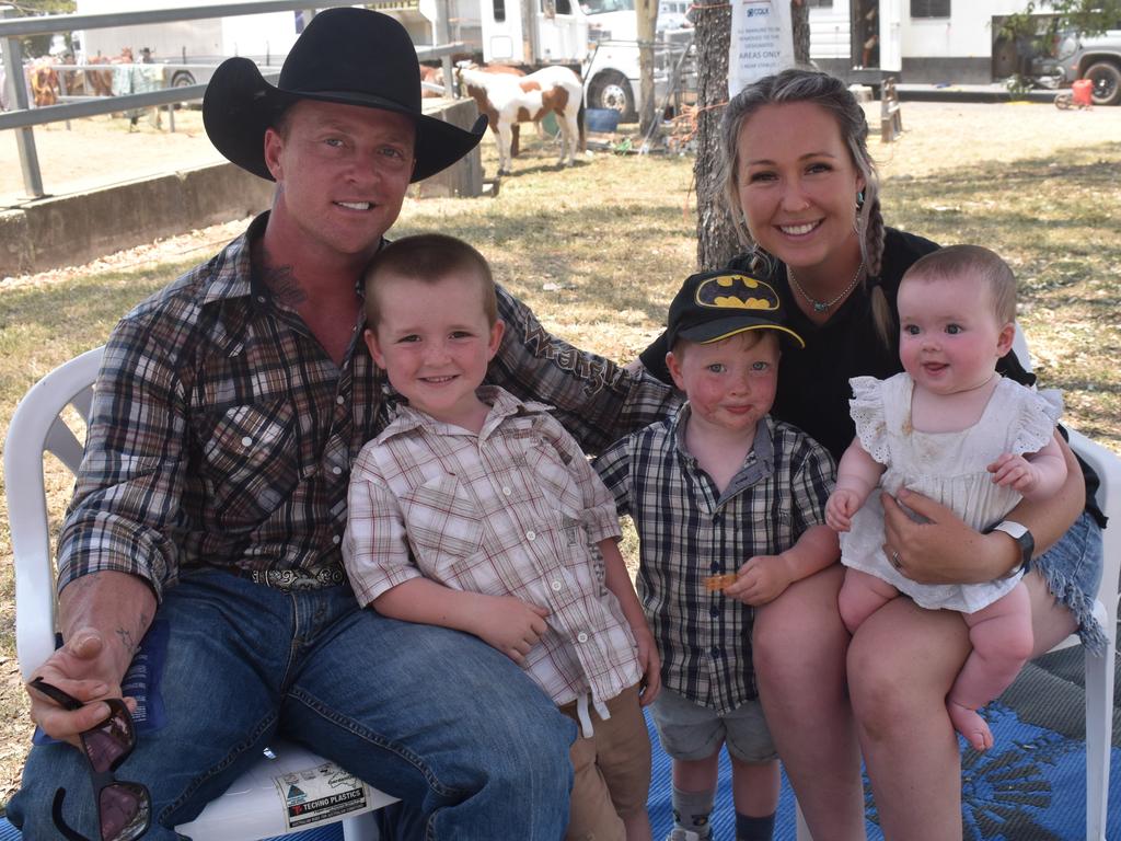 The Crawley family from Yass - Brendon, Coltyn, Tildyn, Kaesha and Whitley - at the APRA National Finals Rodeo at CQLX Gracemere on November 9, 2024.