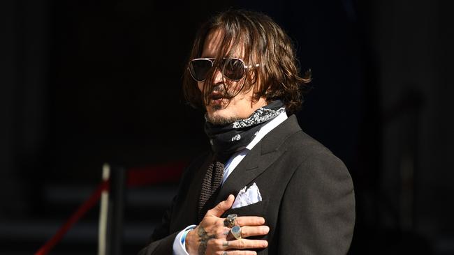 US actor Johnny Depp arrives on the fourth day of his libel trial at the High Court in London. Picture: AFP