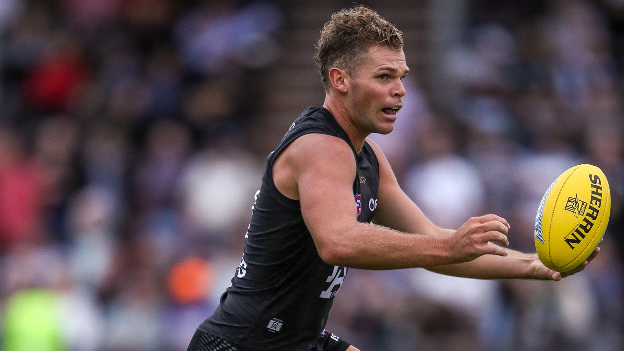 ADELAIDE, AUSTRALIA - FEBRUARY 14: Dan Houston in action during the Port Adelaide Power Intra-Club match at Alberton Oval on February 14, 2020 in Adelaide, Australia. (Photo by Matt Turner/AFL Photos via Getty Images)