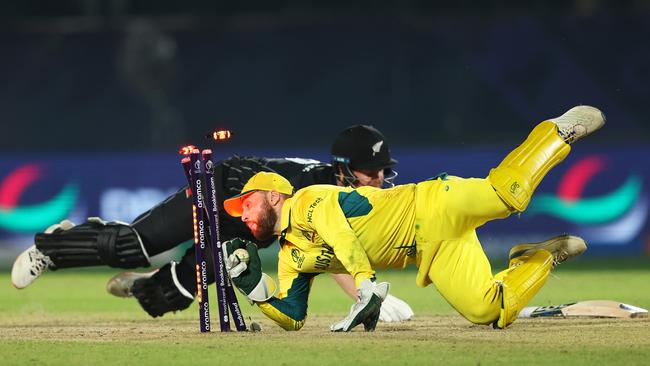 Jimmy Neesham is run out in the last over in a vital moment. Picture: Getty Images