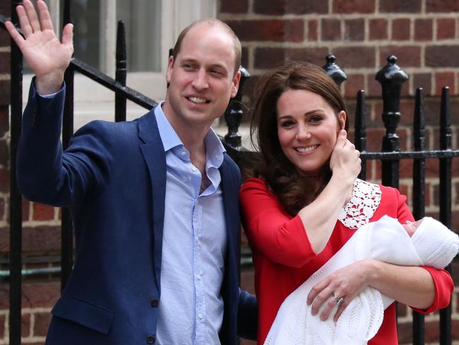 Kate, Duchess of Cambridge, pictured with Prince William and newborn Louis, suffers from hyperemesis gravidarum. Picture: Isabel Infantes/AFP