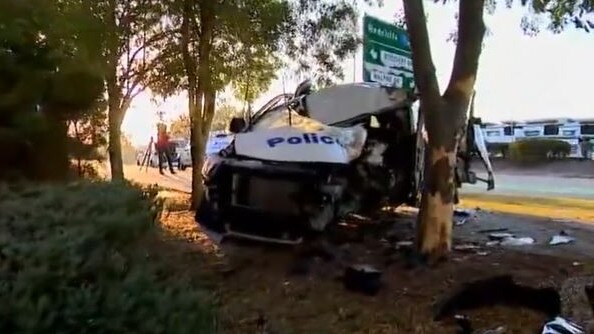 Moreton Bay man arrested after allegedly crashing police car. Picture – 9News Queensland.