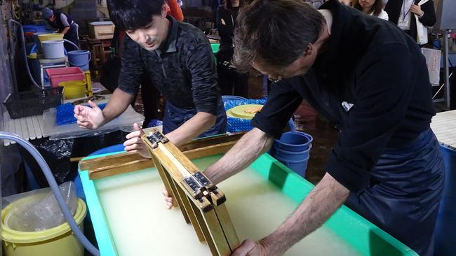 Hands-on paper making in Echizen. Picture: Greg Goodmacher