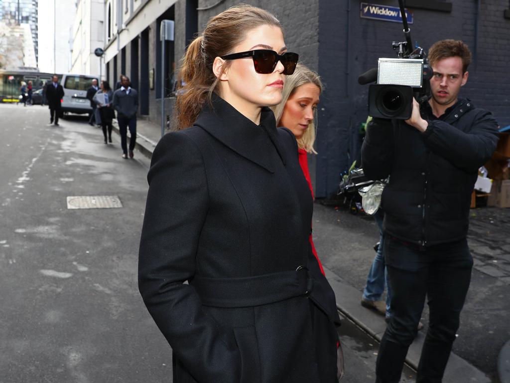 A media-shy Gibson outside court in 2019. She was similarly shy when Angela Mopllard called her this week. Picture: News Corp