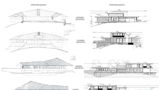 Chris Hemsworth's proposed new home (right) compared with the house which was approved in 1997 but never built (left).