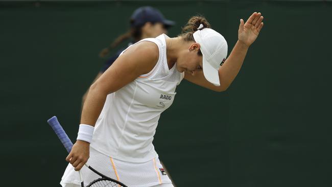 Barty reacts after losing a point. Picture: AP