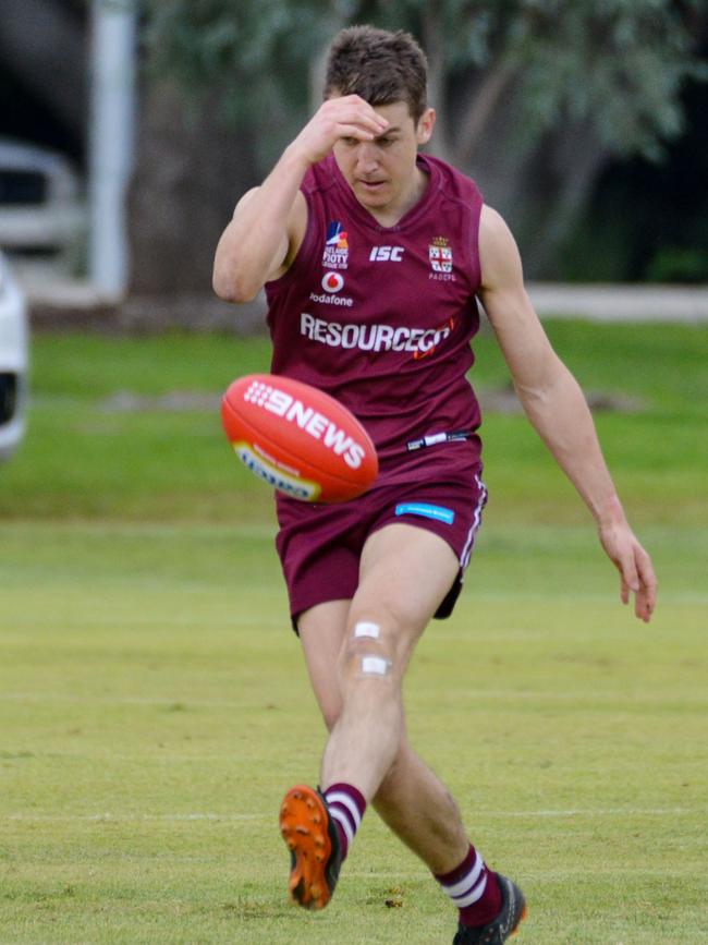 Ex-Melbourne and Port Adelaide midfielder Jack Trengove in action for PAOC against Goodwood Saints earlier this year. Picture: Brenton Edwards