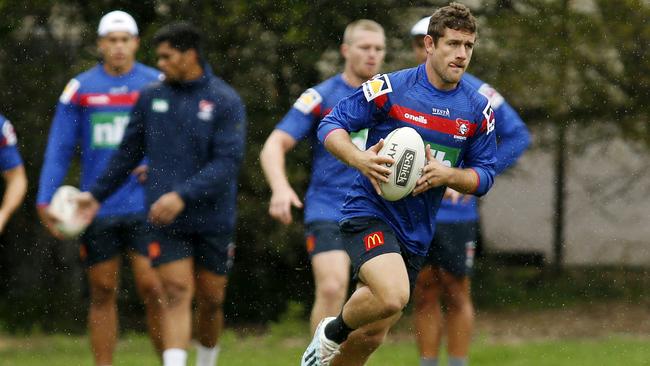 Newcastle Knights signing Andrew McCullough trains with his new club for the first time. Picture: AAP