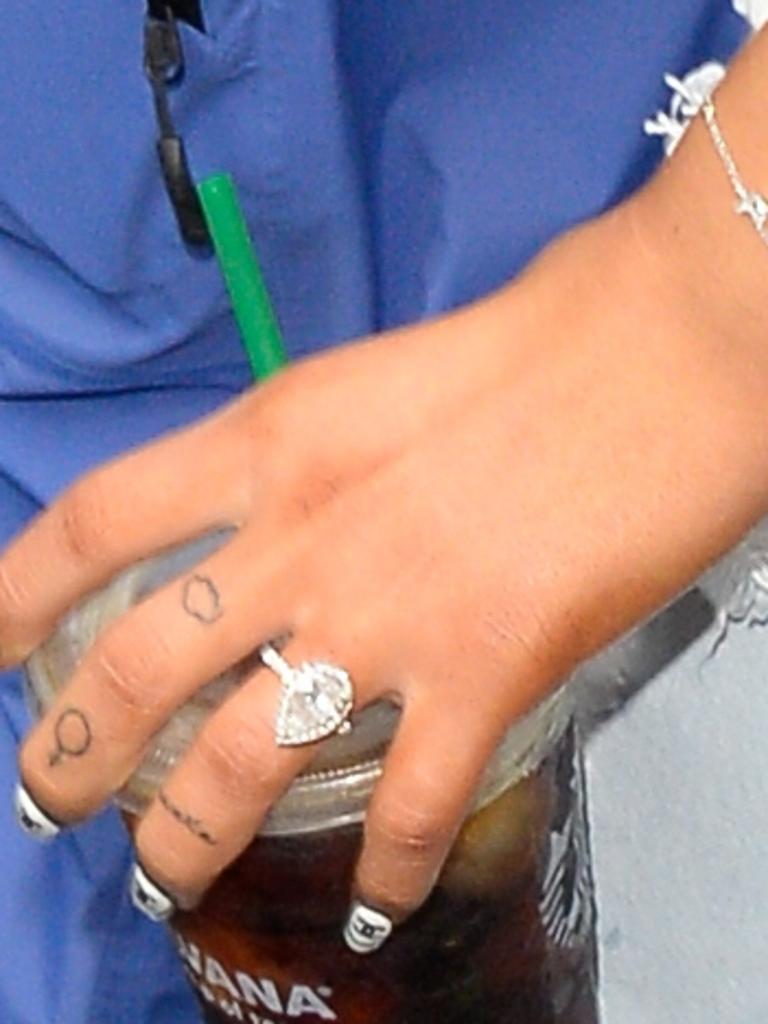 Singer Ariana Grande shows off her ring. Picture: Supplied