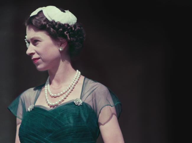 Queen Elizabeth II on the balcony of Government House, Melbourne, during her tour of Australia, March 1954. Picture: Getty Images