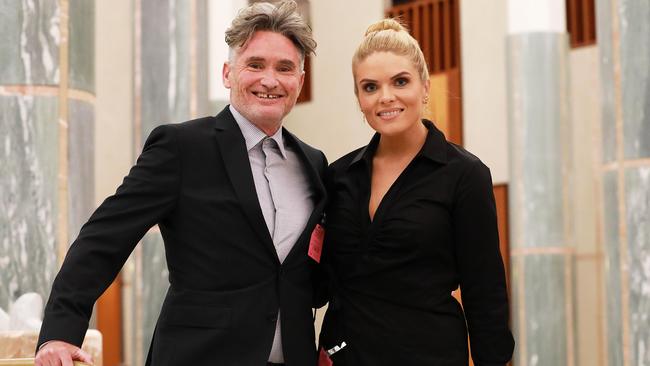 Comedian Dave Hughes with breakfast radio colleague and opinion writer Erin Molan. Picture: Jane Dempster