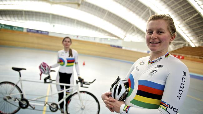 Paralympian Cyclist pilot Steph Morton (front) before going to London with team mate Felicity Johnson.