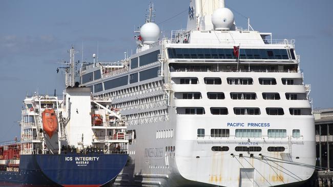 The Pacific Princess refuels in Melbourne yesterday during its 112-day cruise around the world. Picture: Sarah Matray