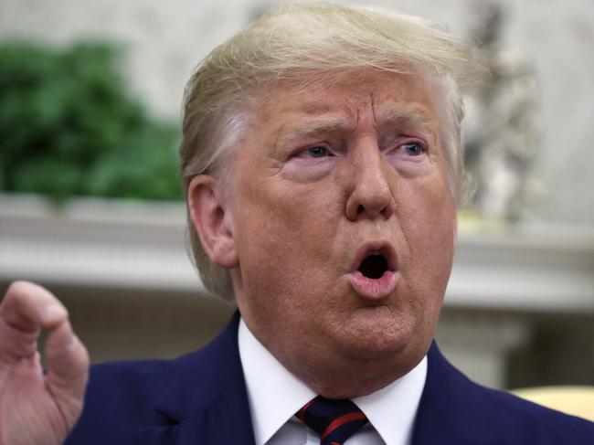 US President Donald Trump speaks during a meeting with Finnish President Sauli Niinisto in the Oval Office of the White House, Wednesday, Oct. 2, 2019, in Washington. (AP Photo/Evan Vucci)