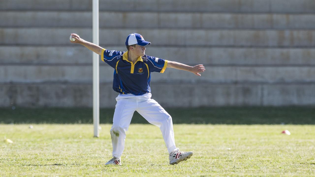 Ethan Payne fields for University Phoenix against Souths Crows 2 in Toowoomba Cricket C Grade One Day semi final at Centenary Heights SHS oval, Saturday, December 9, 2023. Picture: Kevin Farmer