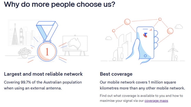The current wording on Telstra’s website has removed references to the three million square kilometre claim.