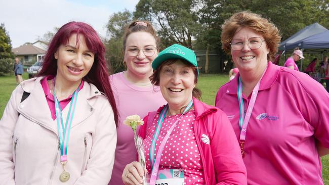 BreastScreen Toowoomba team of Sandra Peut, Jessica Franchi and Helen White and Jude Dunn at the Mother's Day Classic Toowoomba fun run at Middle Ridge Park, which raised money for breast and ovarian cancer research.