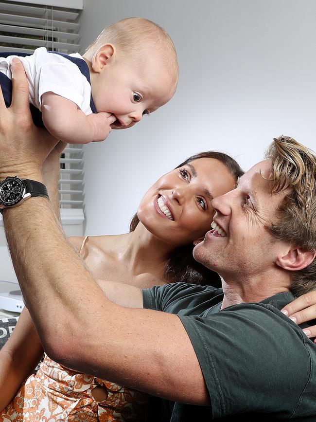 Crows captain Rory Sloane with his wife Belinda and son Sonny. Picture Sarah Reed