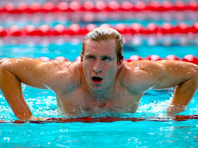 Australia's Jack McLoughlin reacts following the men's 1500m freestyle final during the Australia World Championship swimming trials in Brisbane on June 13, 2019. (Photo by Patrick HAMILTON / AFP) / -- IMAGE RESTRICTED TO EDITORIAL USE - STRICTLY NO COMMERCIAL USE --