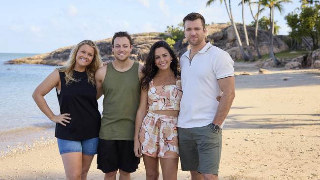 Sophie Dillman, Patrick O’Connor, Emily Weir, and Tristan Gorey filming Home and Away in Bowen. Photo: Jeremy Greive