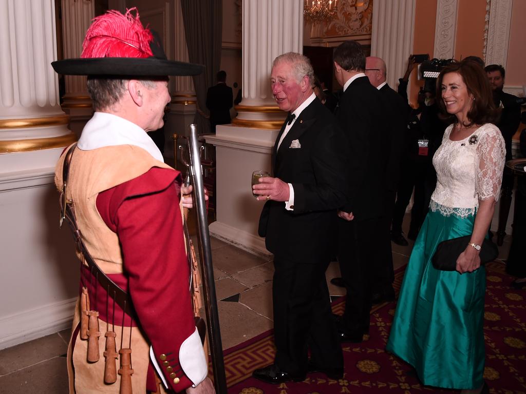 Prince Charles, Prince of Wales (C) Hilary Russell as they attend a dinner in aid of the Australian bushfire relief and recovery effort at Mansion House. Picture: Getty